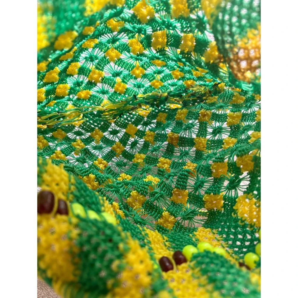 Handmade‎ Macrame Beaded Tote Bag Unique Design Green Yellow - Picture 6 of 6